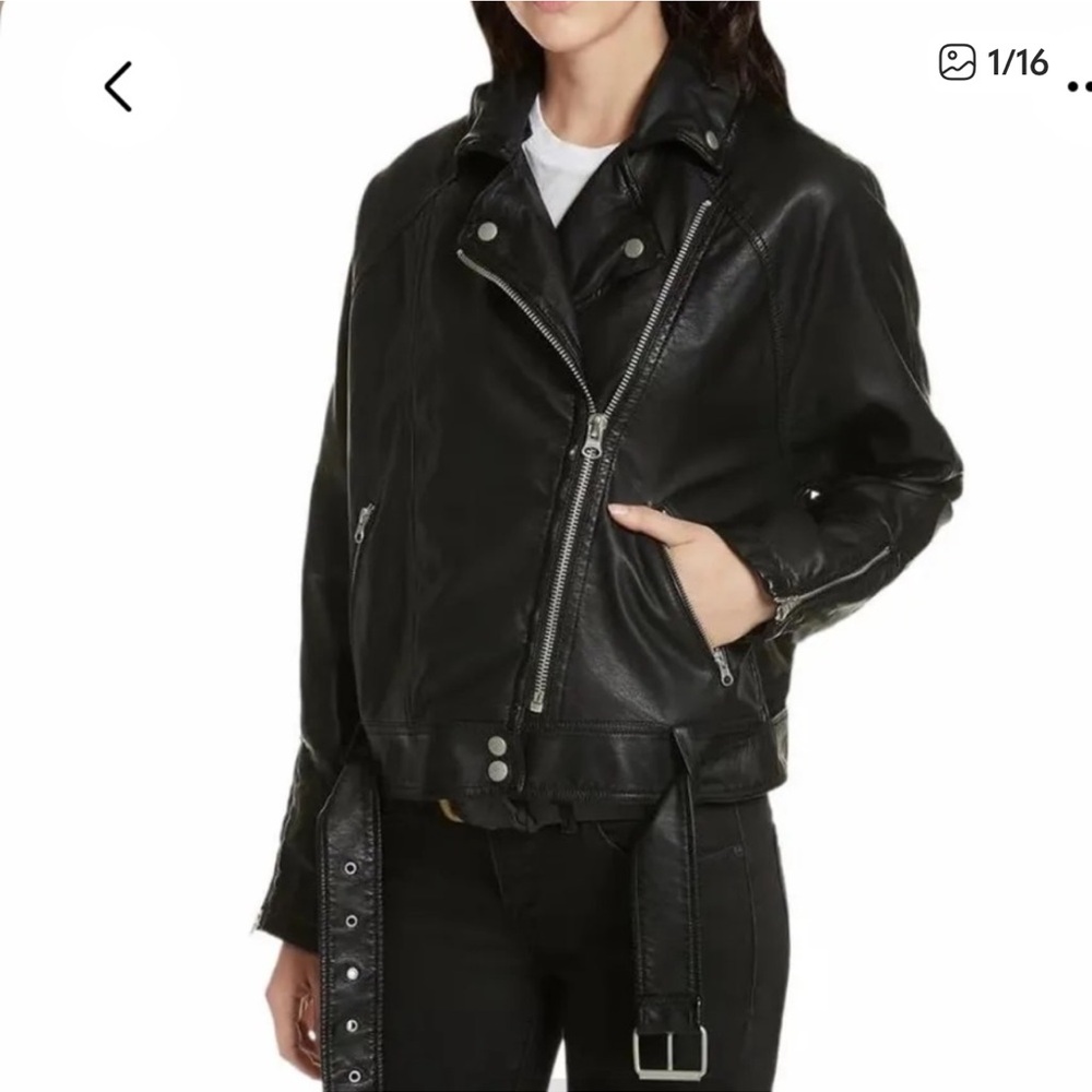 FREE PEOPLE Vegan Leather Belted Moto Jacket size M